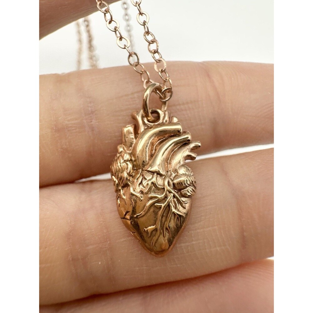 Anatomical Heart Charm Necklace - Rose Gold Plated Sterling Silver 16”